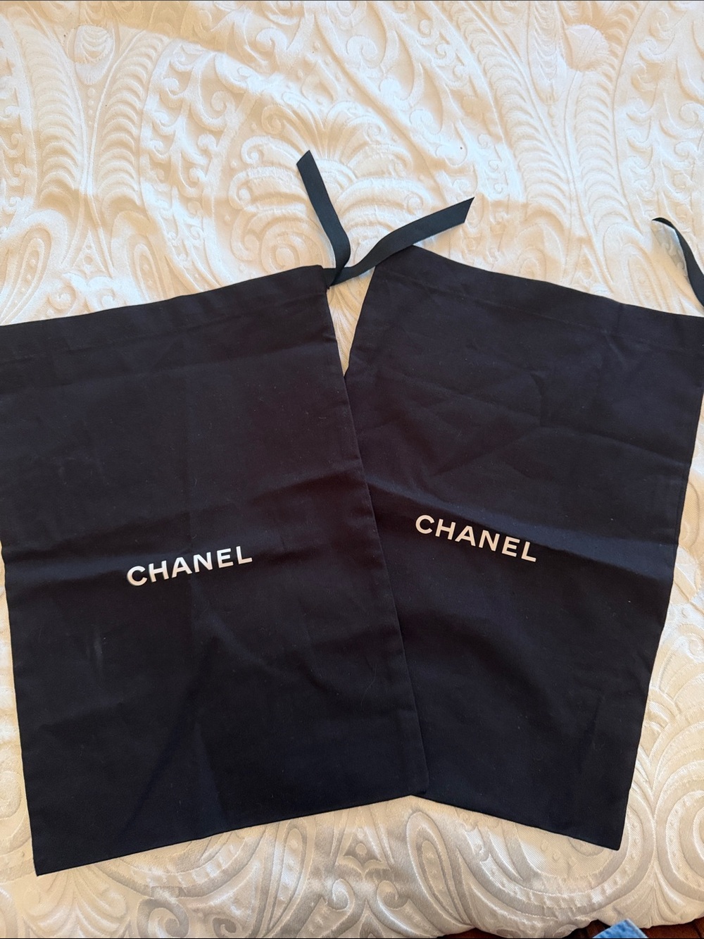 CHANEL Black Dust Bag Pair with White Logo